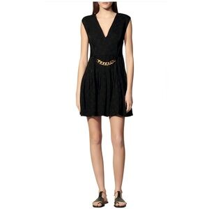 Sandro Aurea Chain Accent Jacquard Fit & Flare Dress